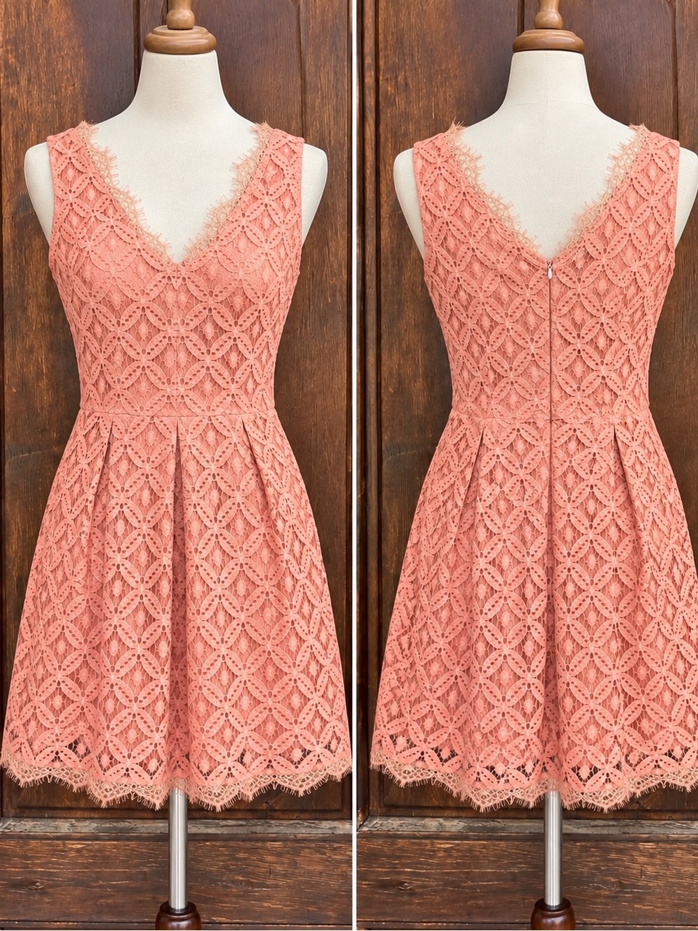 Altar'd State Peach Lace V-Neck Fit-and-Flare Dress
